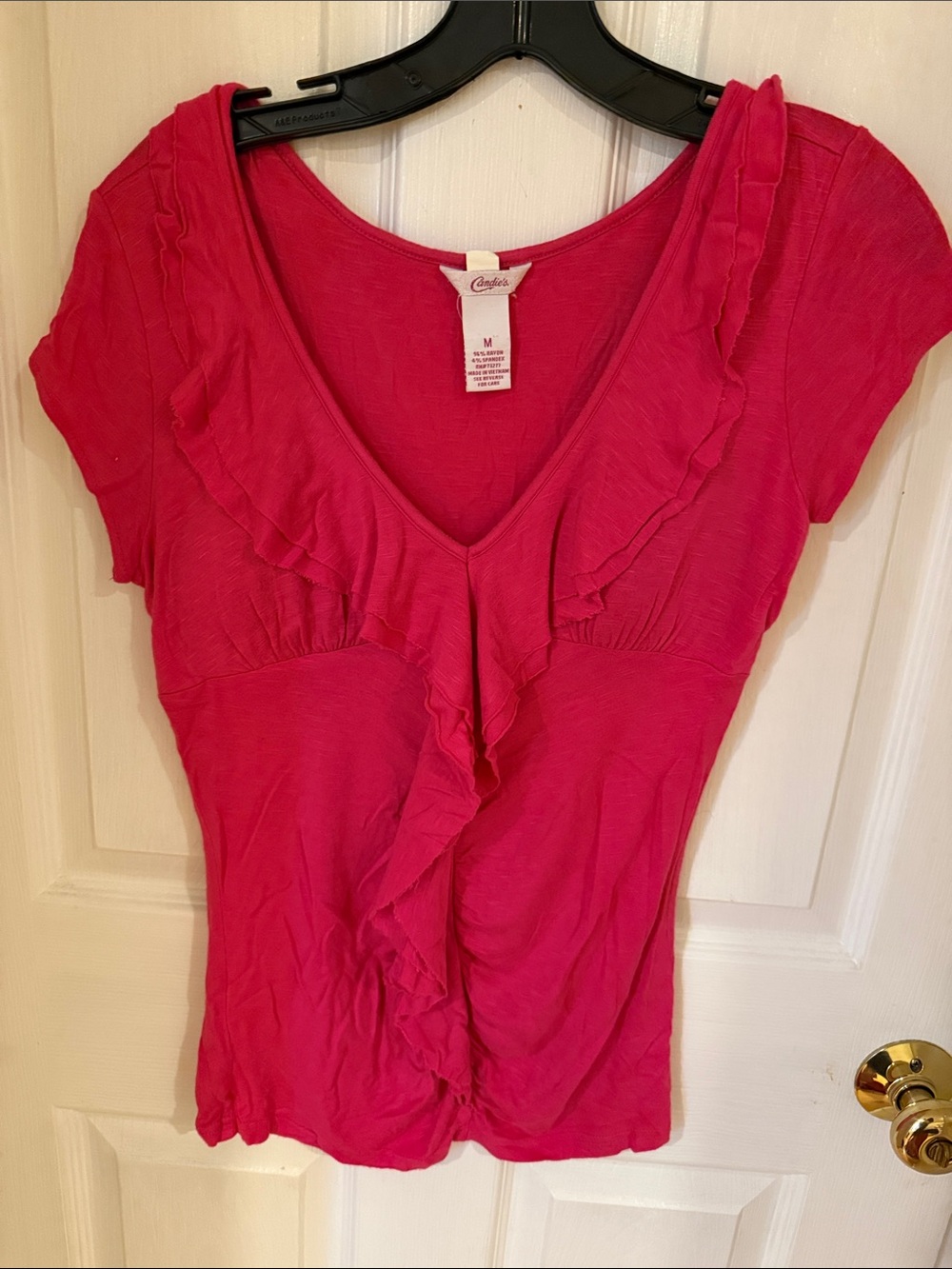 Candie's Hot Pink Ruffle V-Neck Blouse